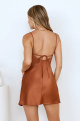 Slay The Day Satin Mini Dress Bronze