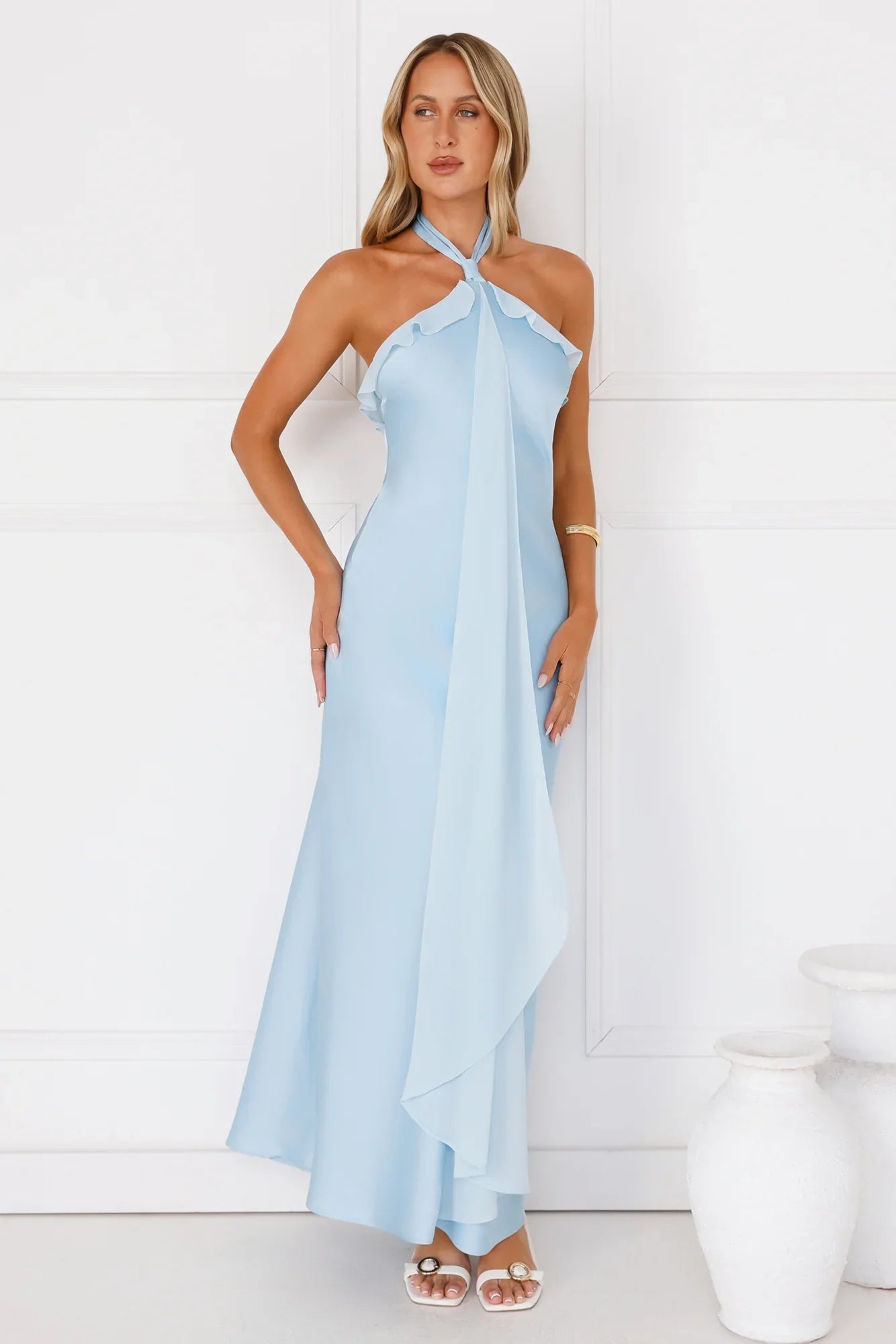 Luxora Lady Halter Satin Maxi Dress