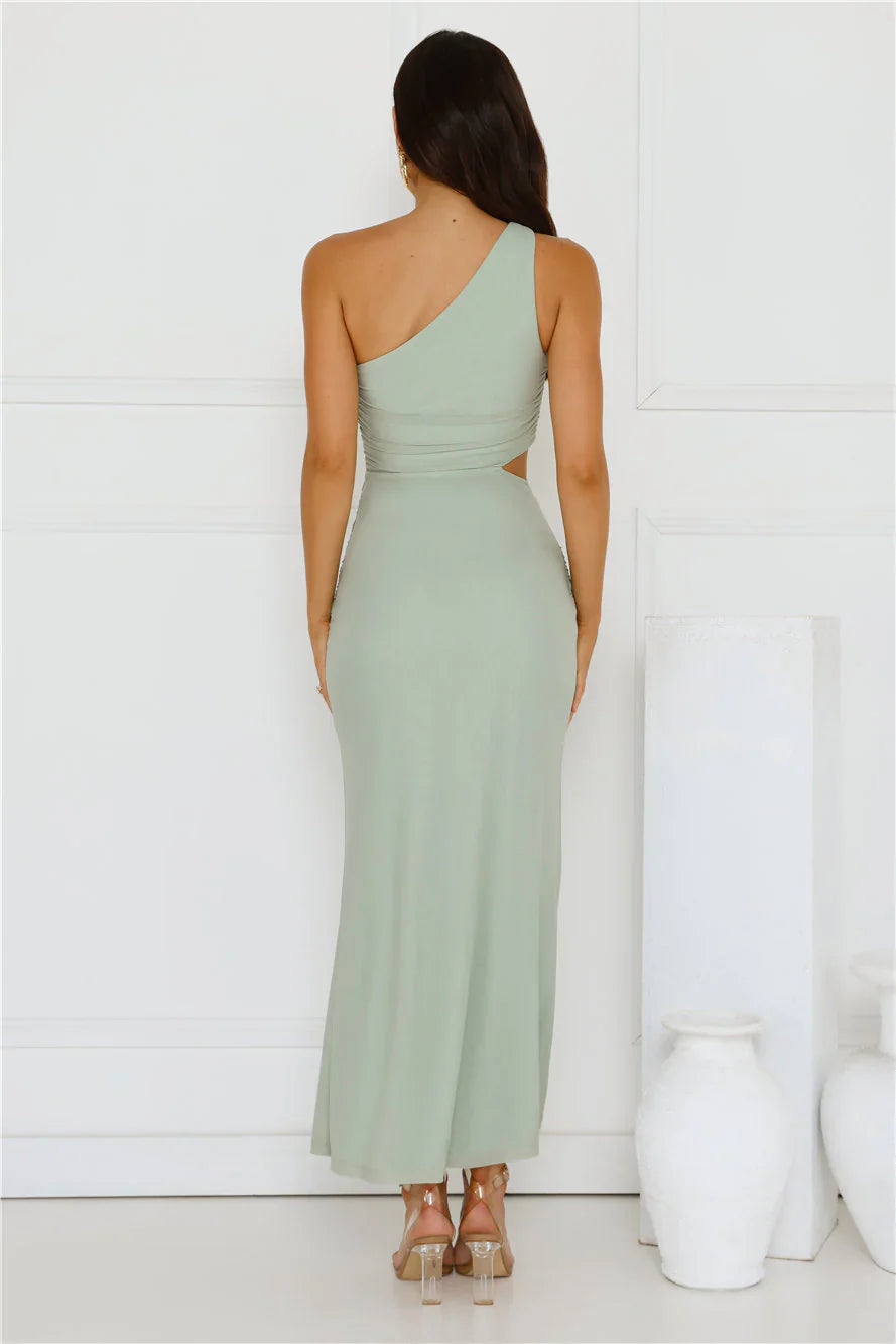 Style Capital One Shoulder Mesh Maxi Dress