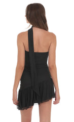 Asymmetrical Mesh Scarf Dress in Black