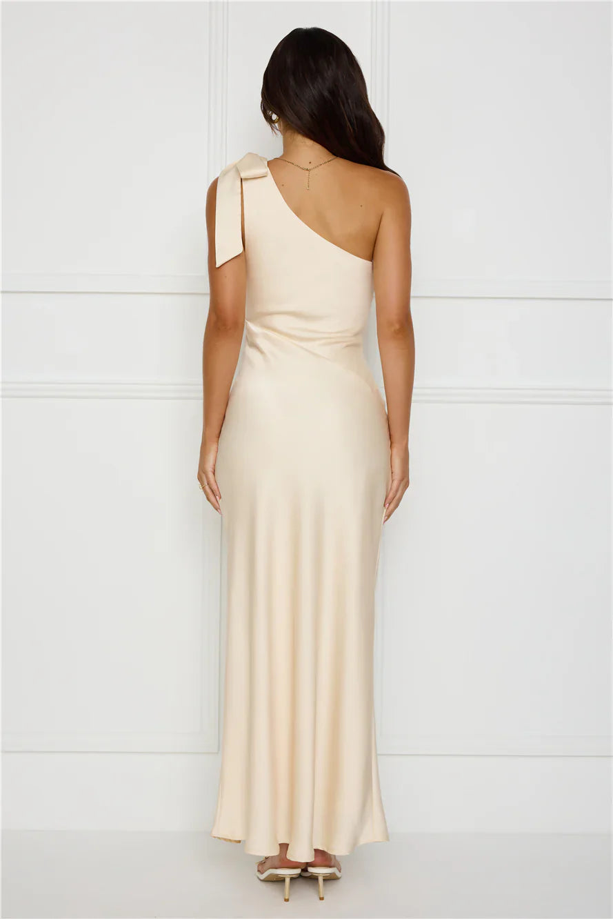 Night Of Distinction One Shoulder Satin Maxi Dress