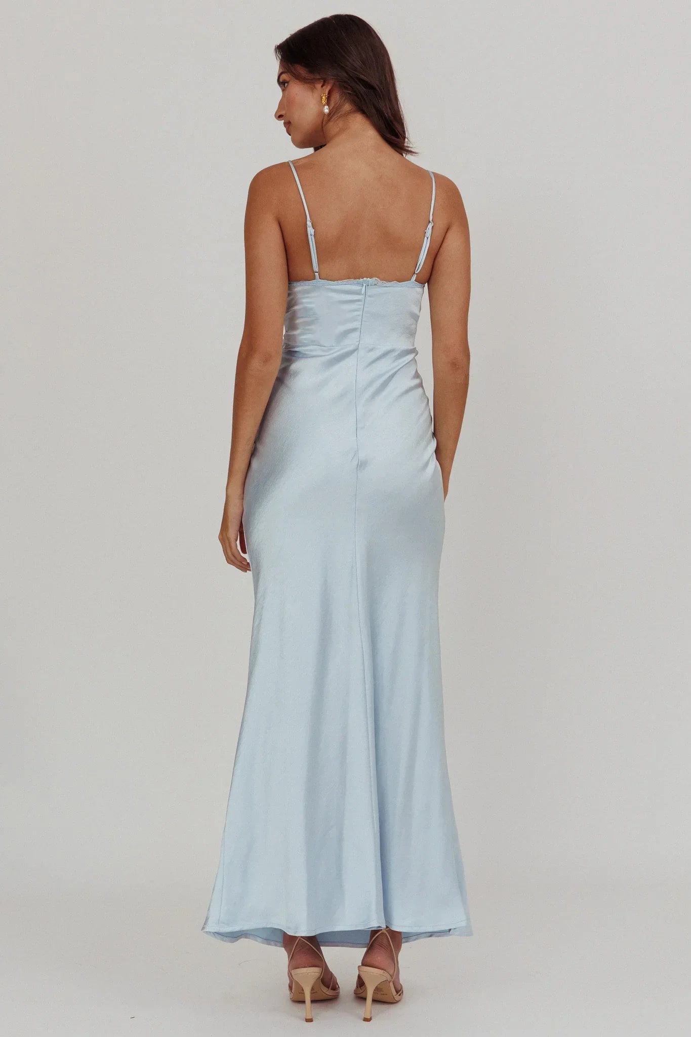 Her theory Lace Trim Maxi Dress Steel Blue