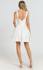 Stephane Mini Dress Corset Scoop Neck Fit and Flare Dress in Ivory