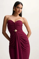 Beverly | Burgundy Bandeau Maxi Dress With Gathered-Detailing