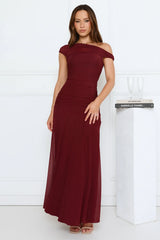 Dusk Noir Off Shoulder Maxi Dress Wine