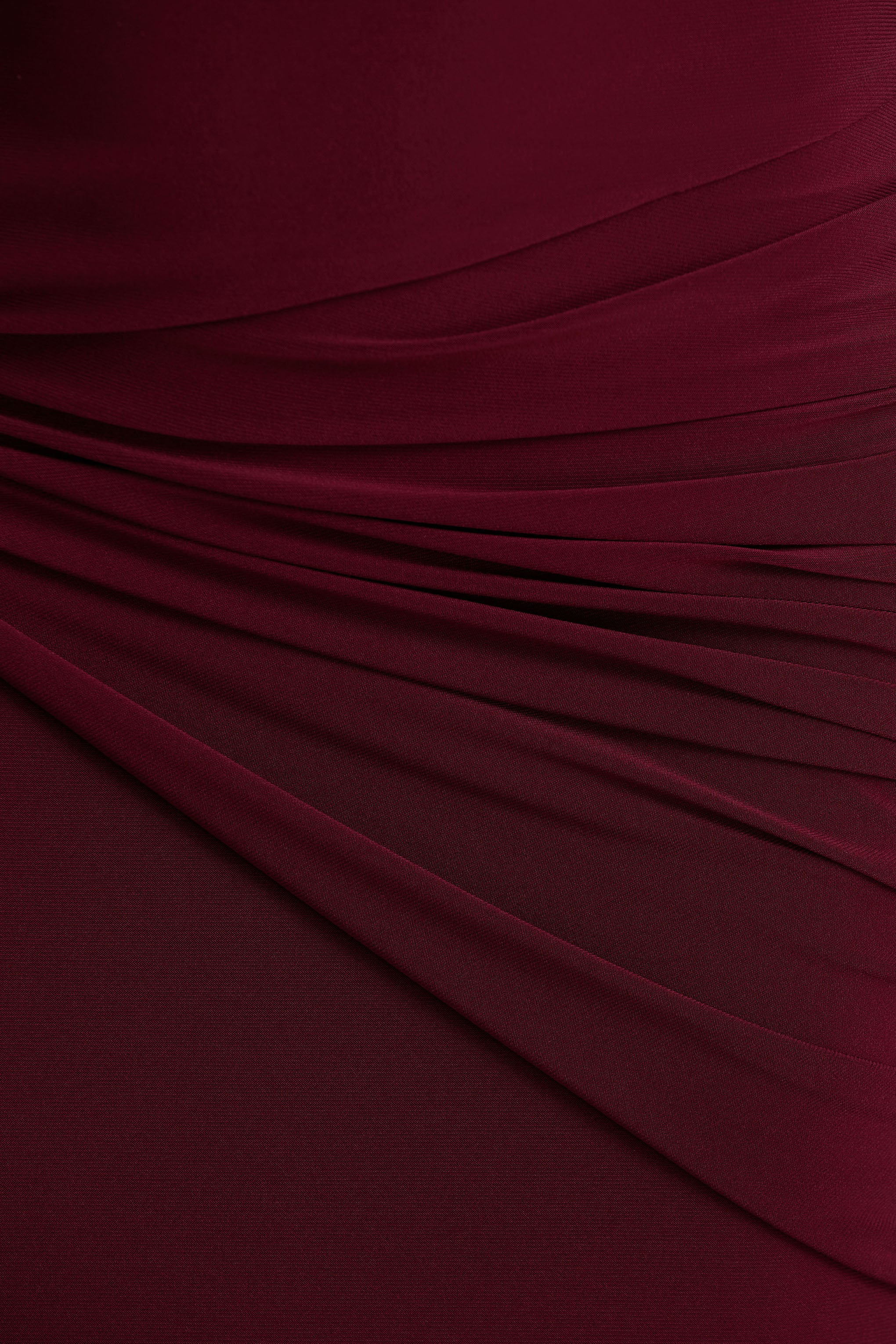 Decadence | Burgundy High-Neck Wrapped Maxi Dress With Twist-Sleeve