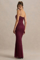 Juana | Burgundy Lace And Satin Sweetheart-Neck Satin Maxi Dress