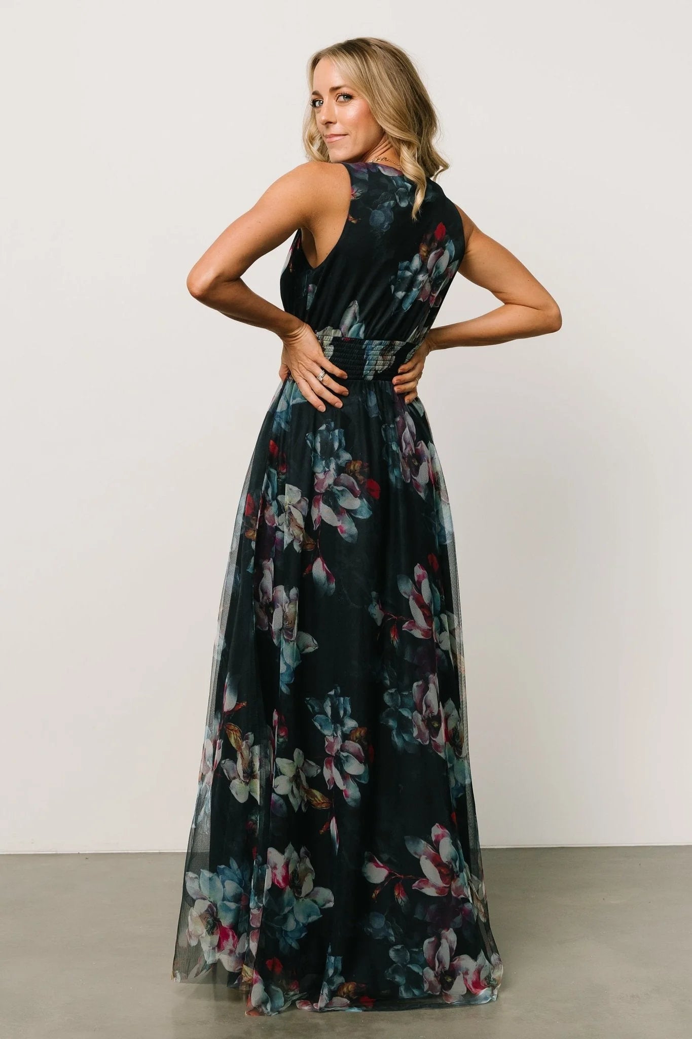 Kamila Tulle Maxi Dress | Navy Abstract Floral