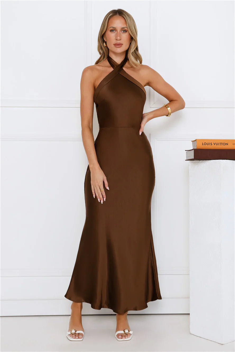 Majestic Girl Halter Satin Maxi Dress