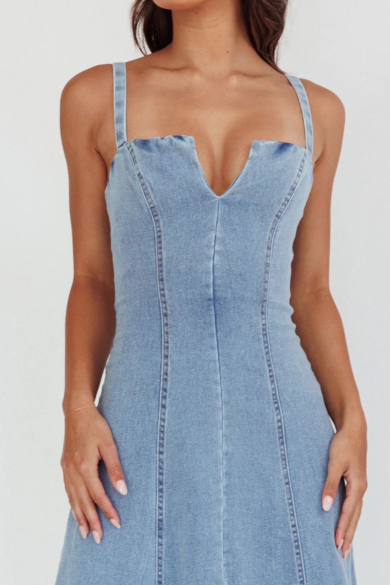 Catch My Drift A-Line Midi Dress Denim Blue