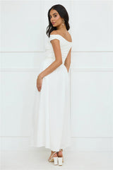 Camellia Charm Off Shoulder Maxi Dress
