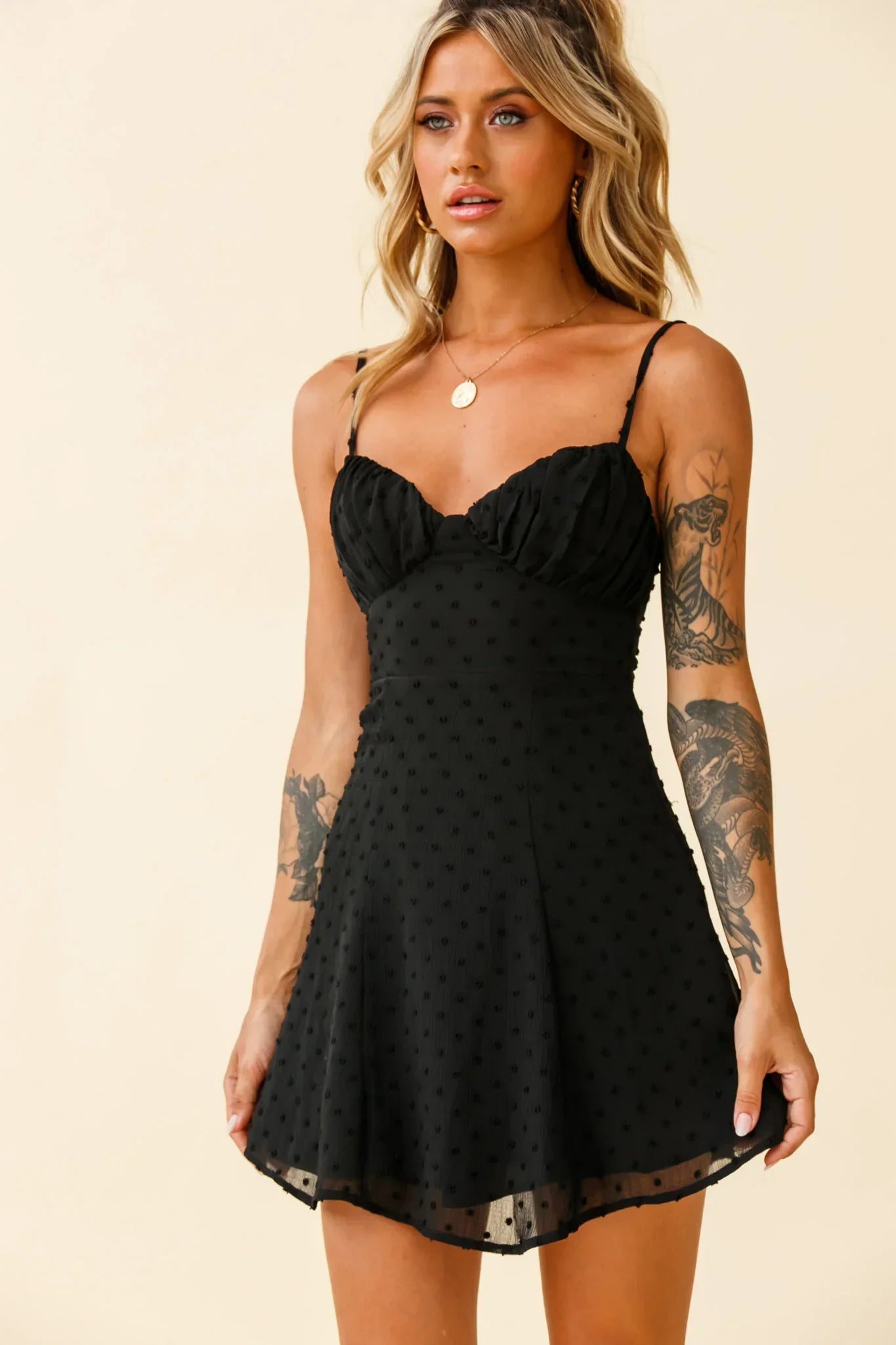 Good Morning Angel Ruched Bust A-Line Dress Black
