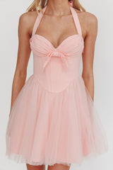 Princessa Sweetheart Neckline Halter Mini Dress Pink