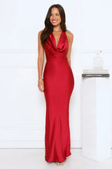 Evening Enchantment Satin Maxi Dress Red