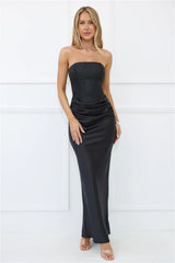 Dressed To Dazzle Strapless Satin Maxi Dress