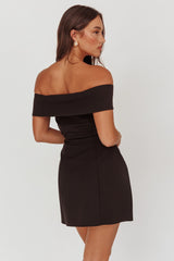 Midnight Moment Off-Shoulder Crossover Mini Dress Black